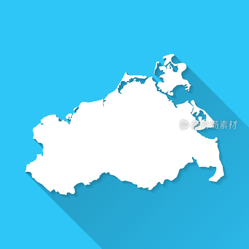 梅克伦堡- vorpommern地图与蓝色背景的长阴影-平面设计